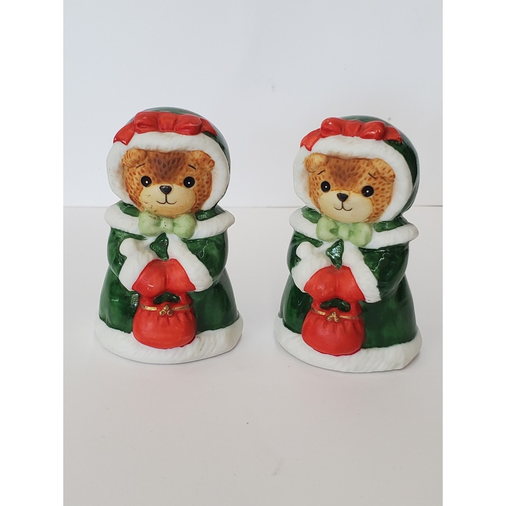 Vintage 1987 Enesco Lucy Rigg Christmas Teddy Bear Set of 2 Figurines